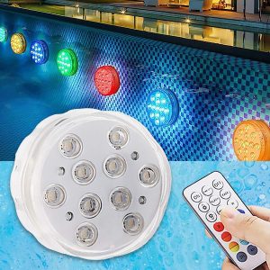 Set van 4 waterdichte RGB-lampjes + afstandsbediening | AQUASHEIN